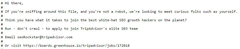 thông điệp tuyển dụng của họ trong robots.txt